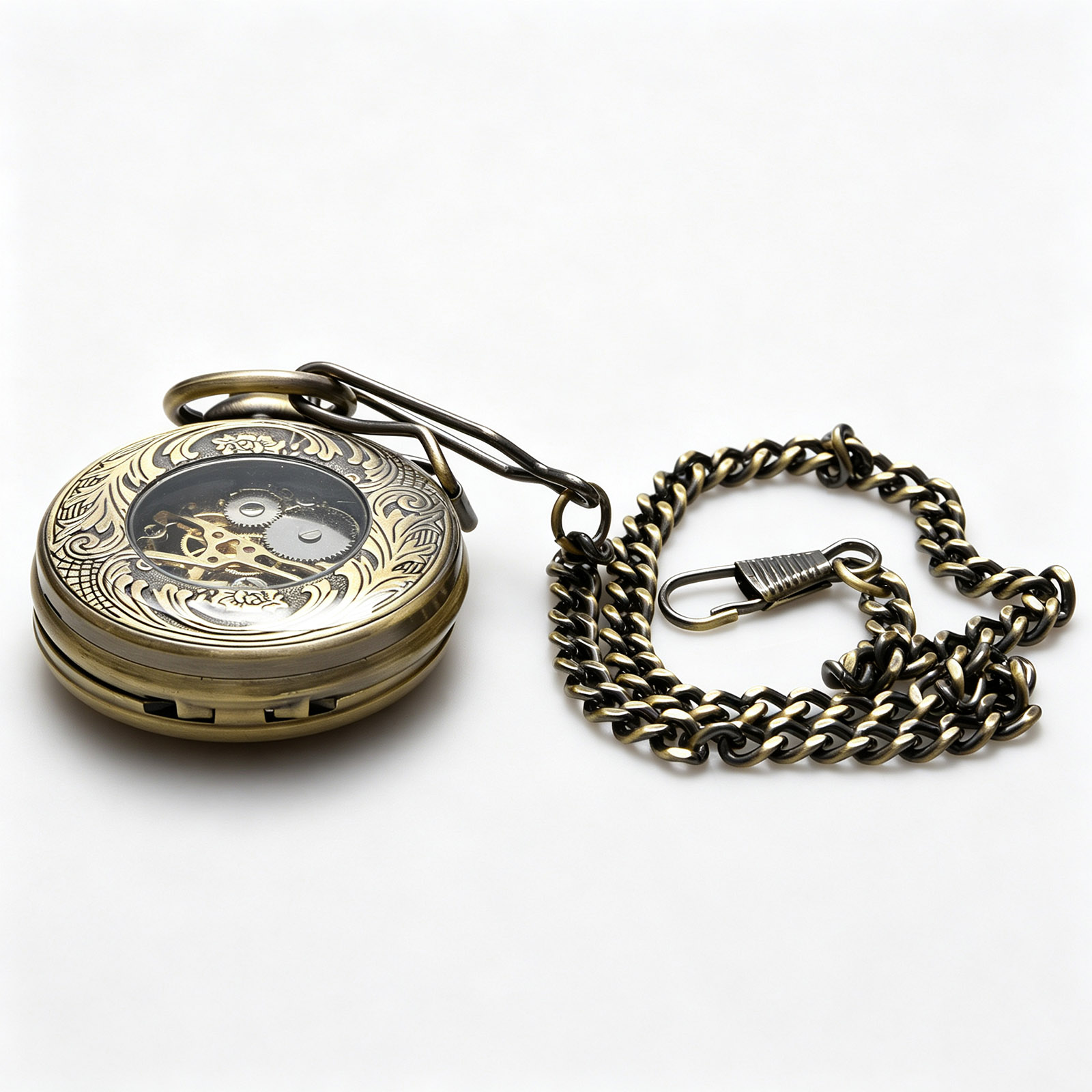 Bronze Case Watch - Roman Numerals Quartz Pocket Watch Hollow