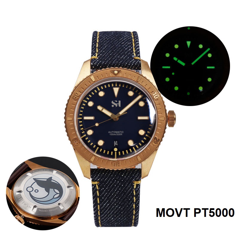 Bronze Case Watch - 42mm Bronze Mens Watch Mechanical Hand
