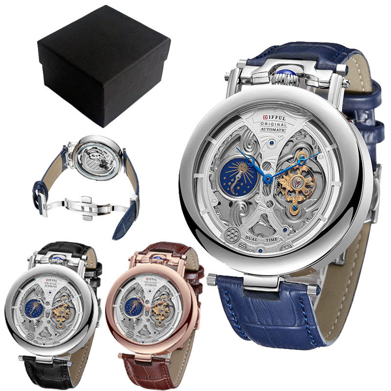 Automatic Pilot Watch - DIFFUL Luxury Big Skeleton Dial Moon