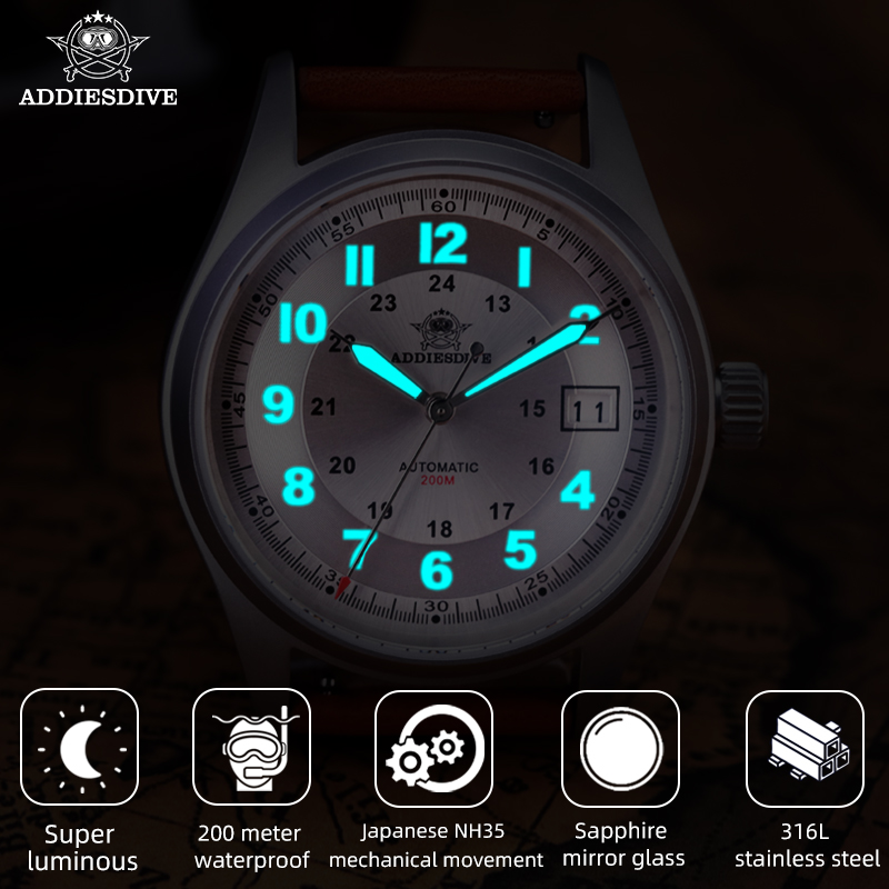ADDIESDIVE 39mm AD2048 Men's W - đánh giá và giá Automatic Pilot Watch