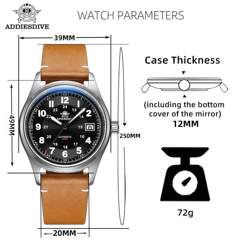 ADDIESDIVE 39mm AD2048 Men's W - đánh giá và giá Automatic Pilot Watch